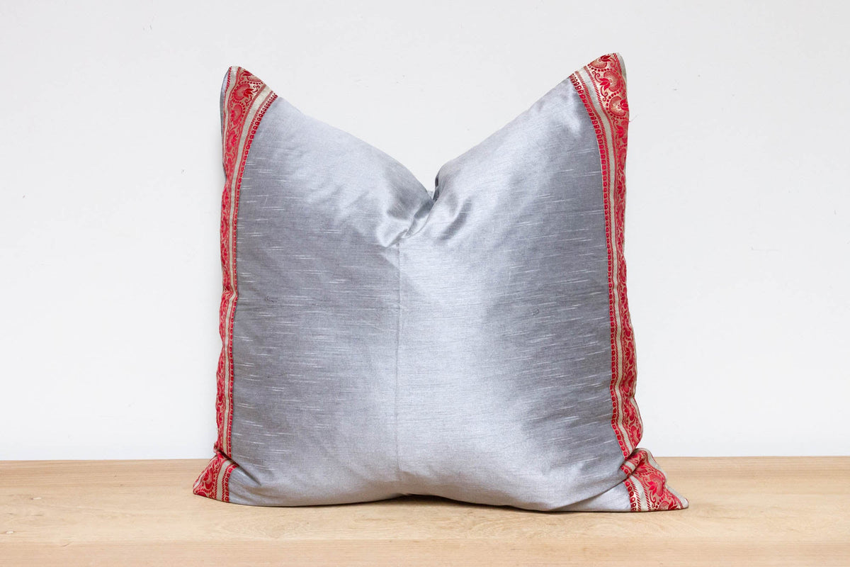 Cloudy Silver Festive Silk Euro Pillow Cover