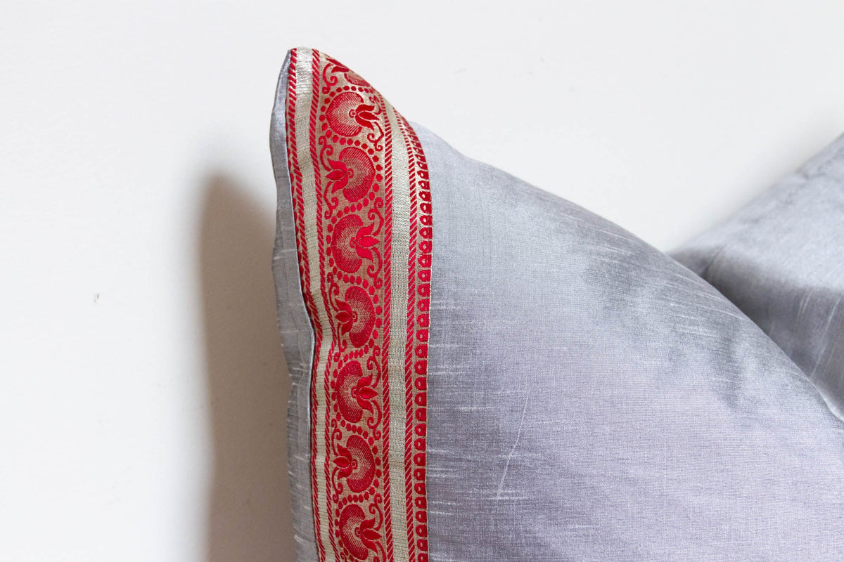Cloudy Silver Festive Silk Euro Pillow Cover