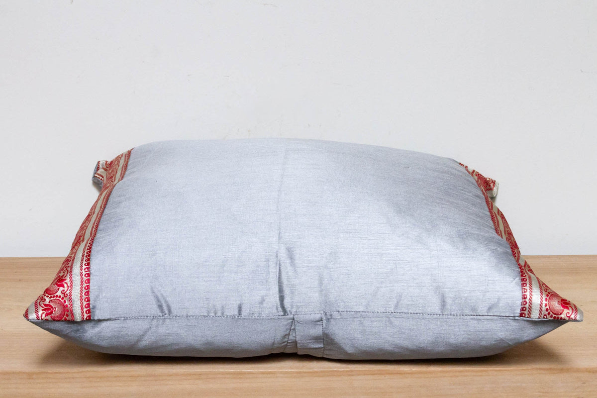 Cloudy Silver Festive Silk Euro Pillow Cover