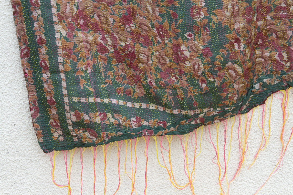 Floral Border Silk Kantha Reversible Throw