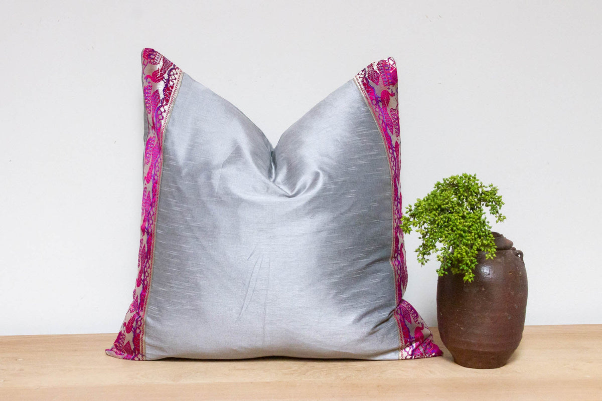Spanish Silver Festive Silk Euro Pillow Cover