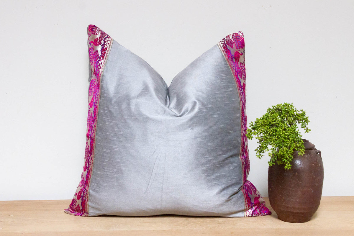 Spanish Silver Festive Silk Euro Pillow Cover