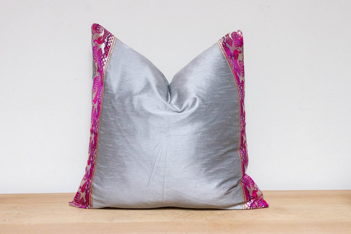 Spanish Silver Festive Silk Euro Pillow Cover