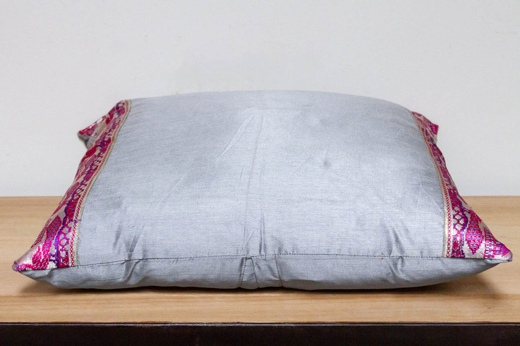 Spanish Silver Festive Silk Euro Pillow Cover