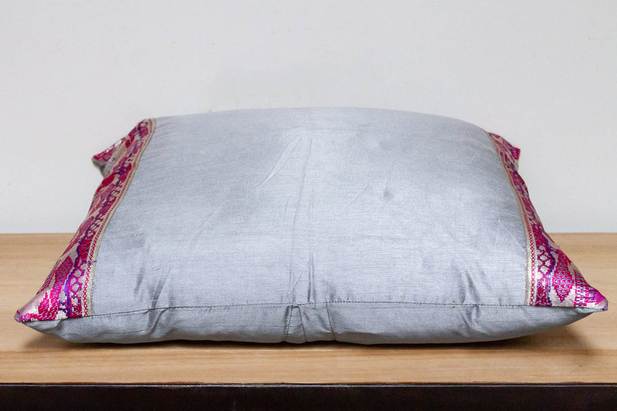 Spanish Silver Festive Silk Euro Pillow Cover