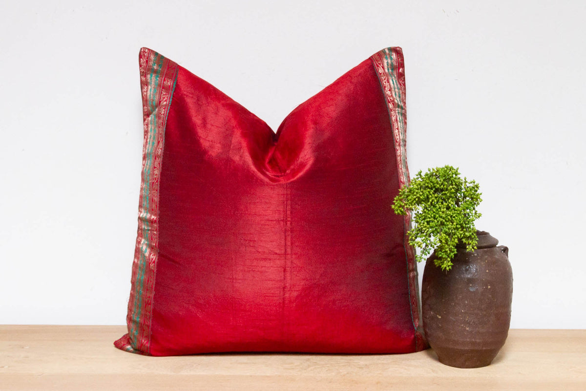 Maroon Festive Silk Euro Pillow Cover