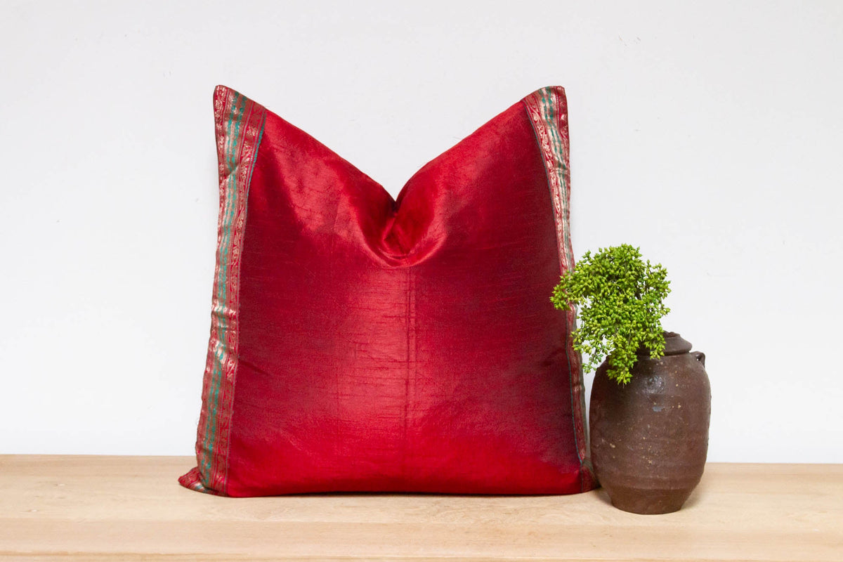 Maroon Festive Silk Euro Pillow Cover