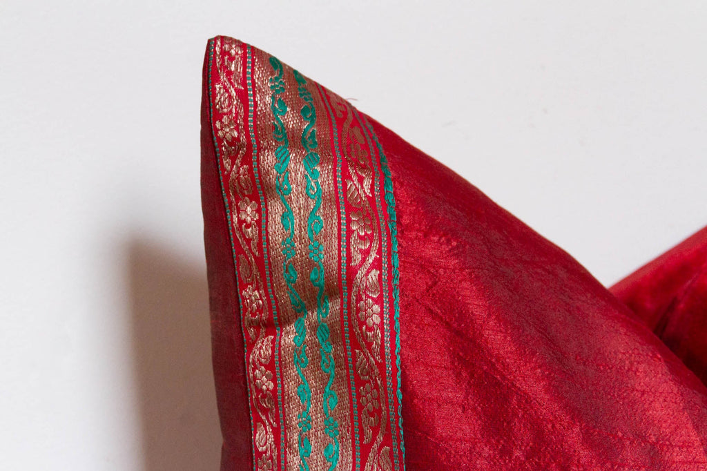 Maroon Festive Silk Euro Pillow Cover
