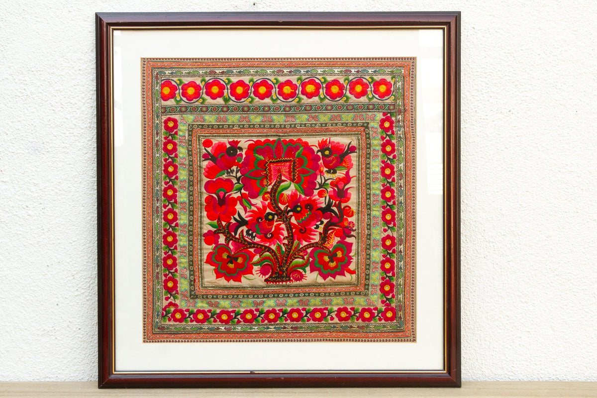 Floral Rhapsody, Antique Framed Textile