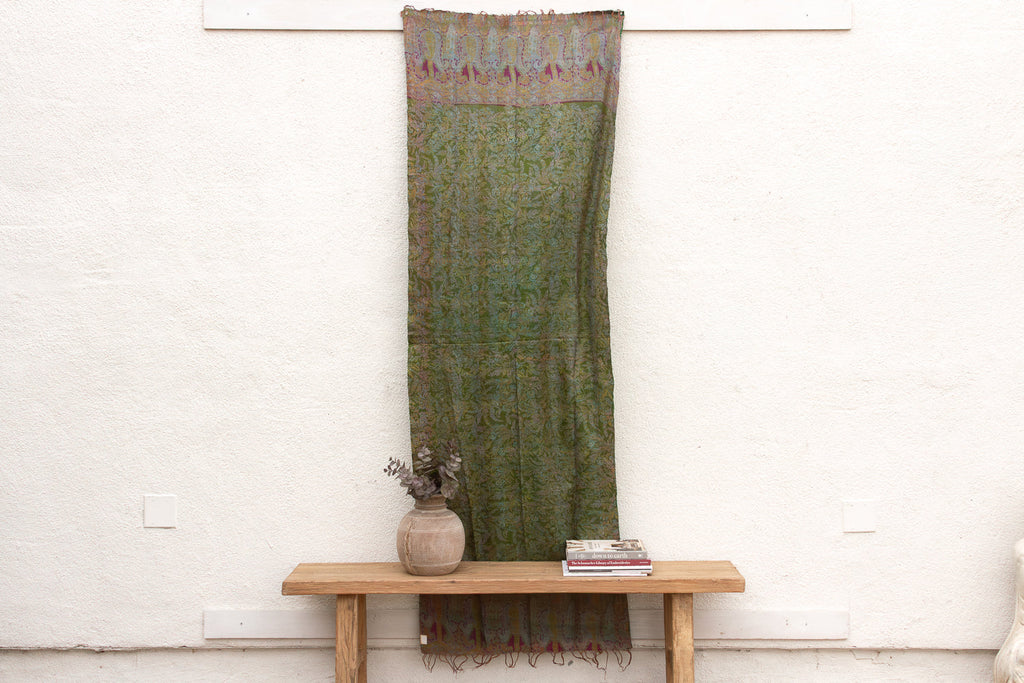 Sage Green Silk Kantha Reversible Throw