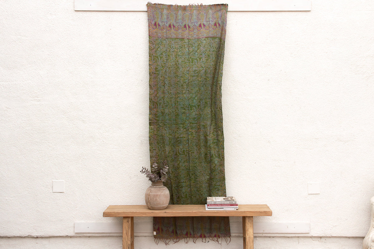 Sage Green Silk Kantha Reversible Throw