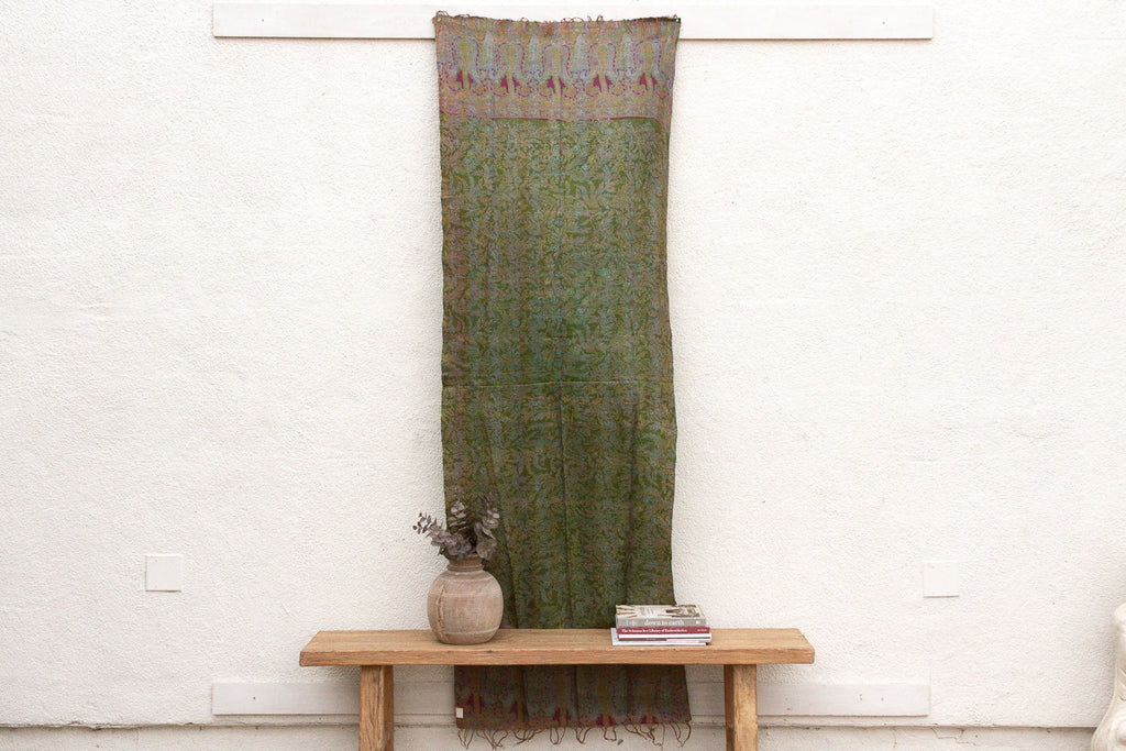 Sage Green Silk Kantha Reversible Throw