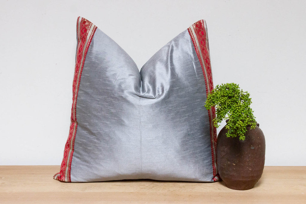 Hazy Silver Festive Silk Euro Pillow Cover
