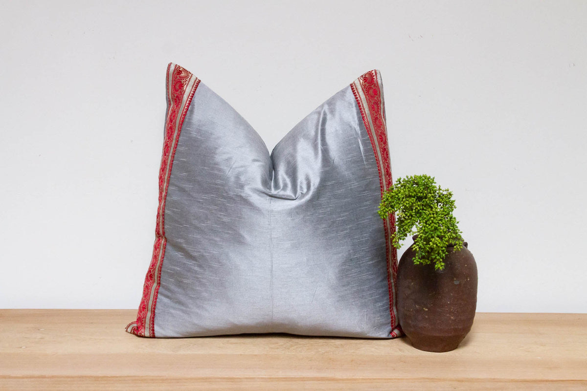 Hazy Silver Festive Silk Euro Pillow Cover