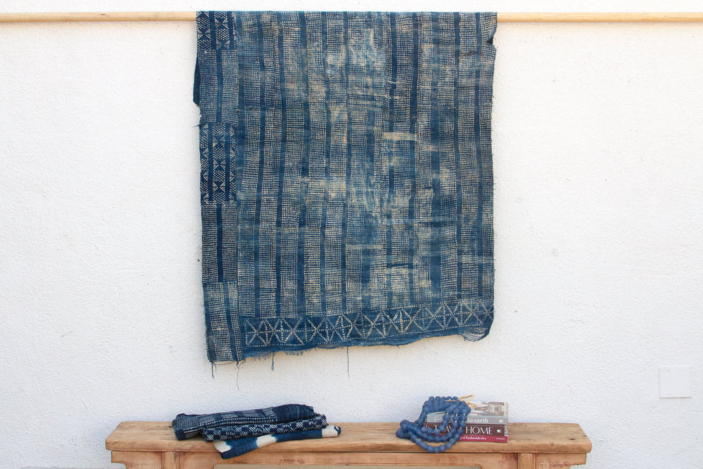 Azure Grid Indigo Mud Cloth Throw