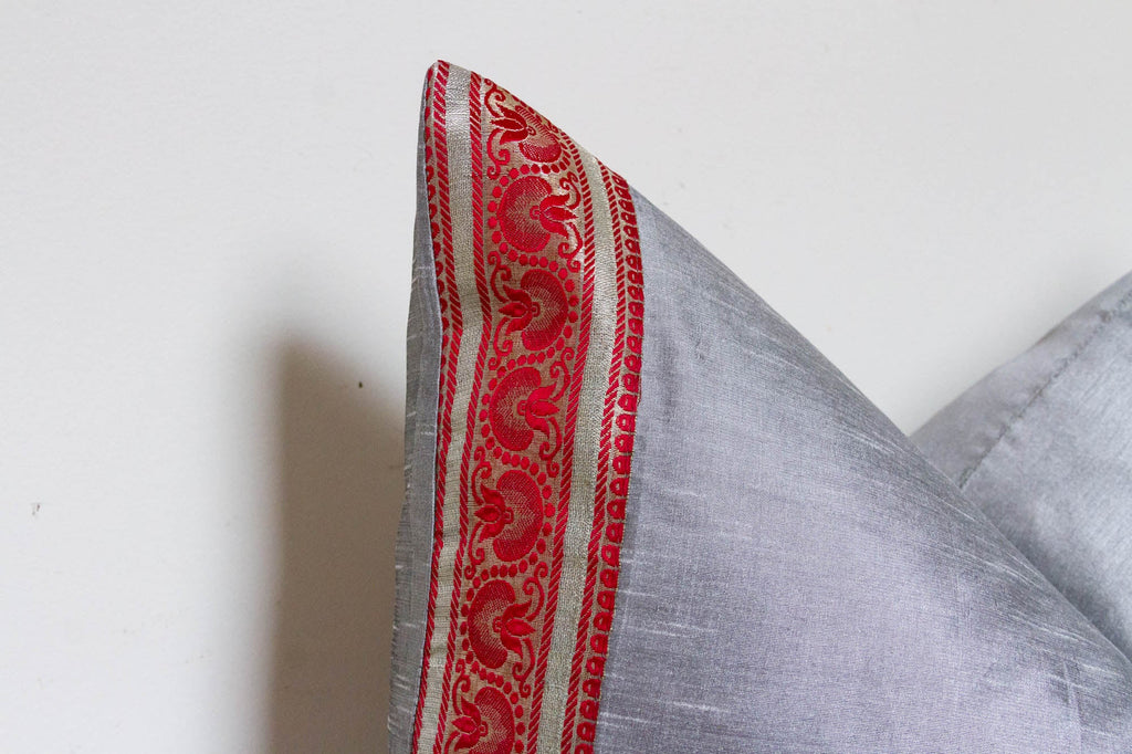 Hazy Silver Festive Silk Euro Pillow Cover