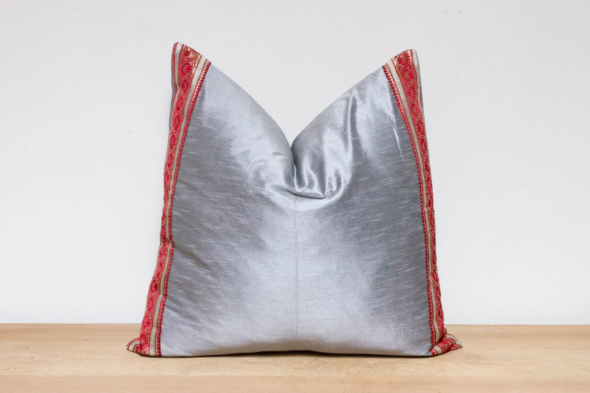 Hazy Silver Festive Silk Euro Pillow Cover