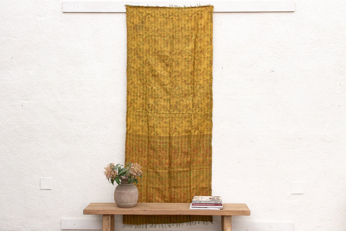 Mustard Gold Silk Kantha Reversible Throw