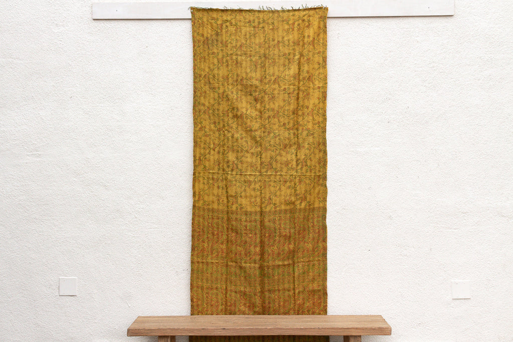 Mustard Gold Silk Kantha Reversible Throw