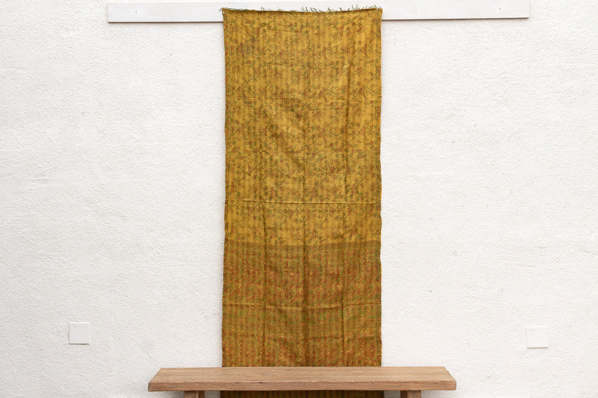 Mustard Gold Silk Kantha Reversible Throw