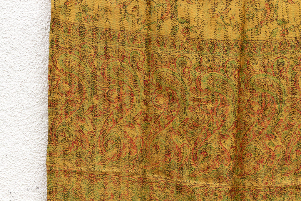 Mustard Gold Silk Kantha Reversible Throw