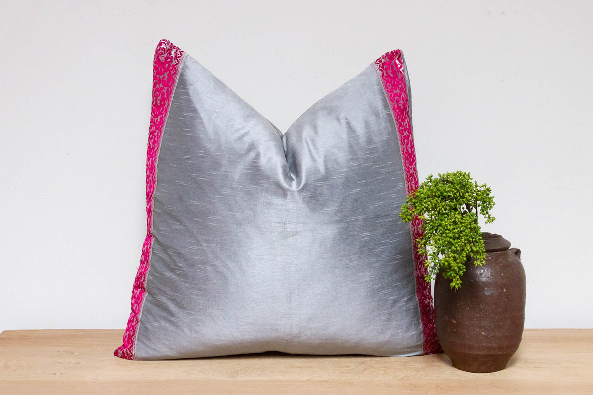 Silver Festive Silk Euro Pillow Cover