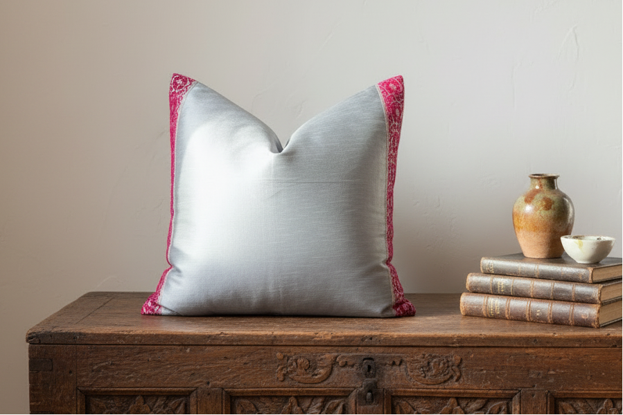 Silver Festive Silk Euro Pillow Cover
