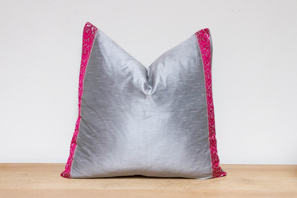 Silver Festive Silk Euro Pillow Cover