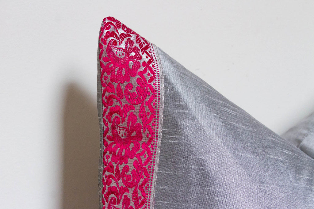 Silver Festive Silk Euro Pillow Cover