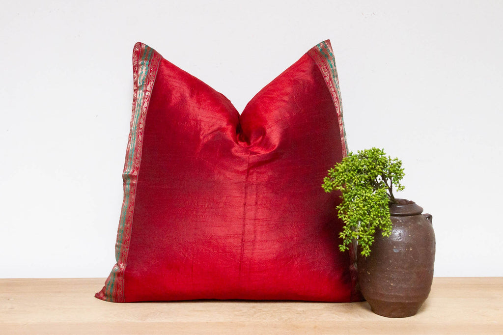 Carmine Festive Silk Euro Pillow Cover