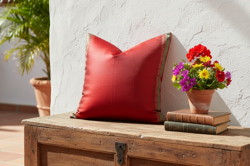 Carmine Festive Silk Euro Pillow Cover