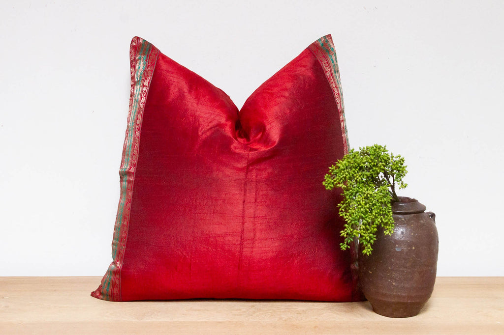 Carmine Festive Silk Euro Pillow Cover