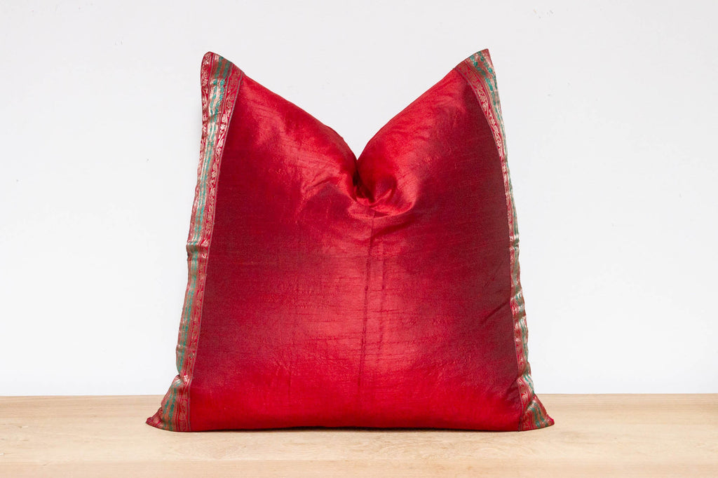 Carmine Festive Silk Euro Pillow Cover