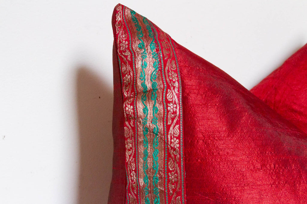 Carmine Festive Silk Euro Pillow Cover