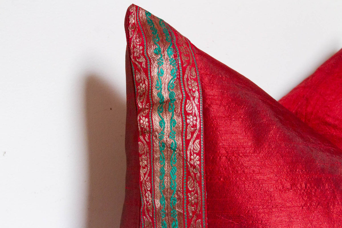 Carmine Festive Silk Euro Pillow Cover