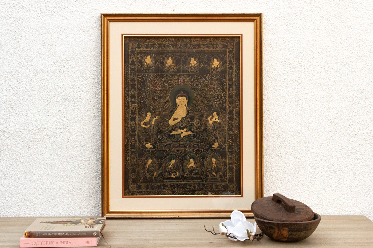 Golden Buddha Antique Tibetan Thangka