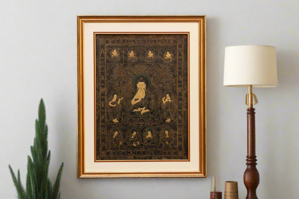 Golden Buddha Antique Tibetan Thangka