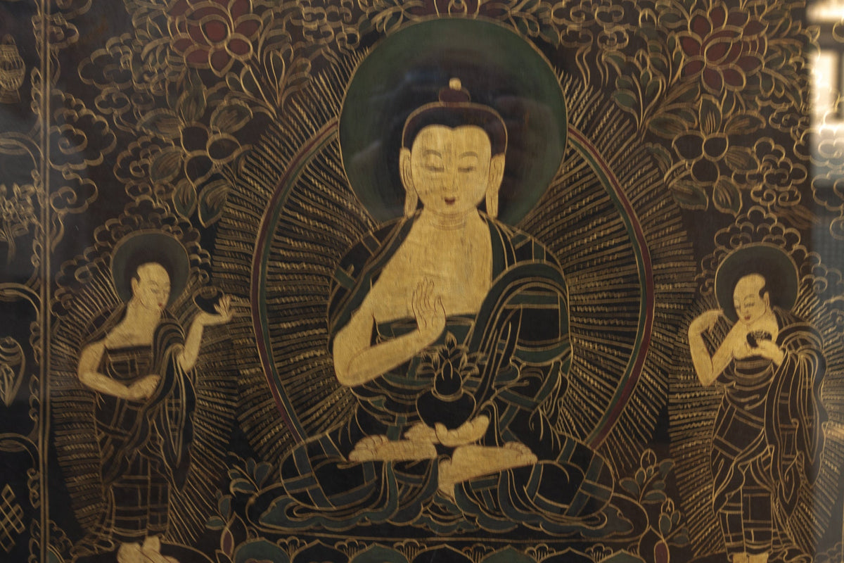 Golden Buddha Antique Tibetan Thangka