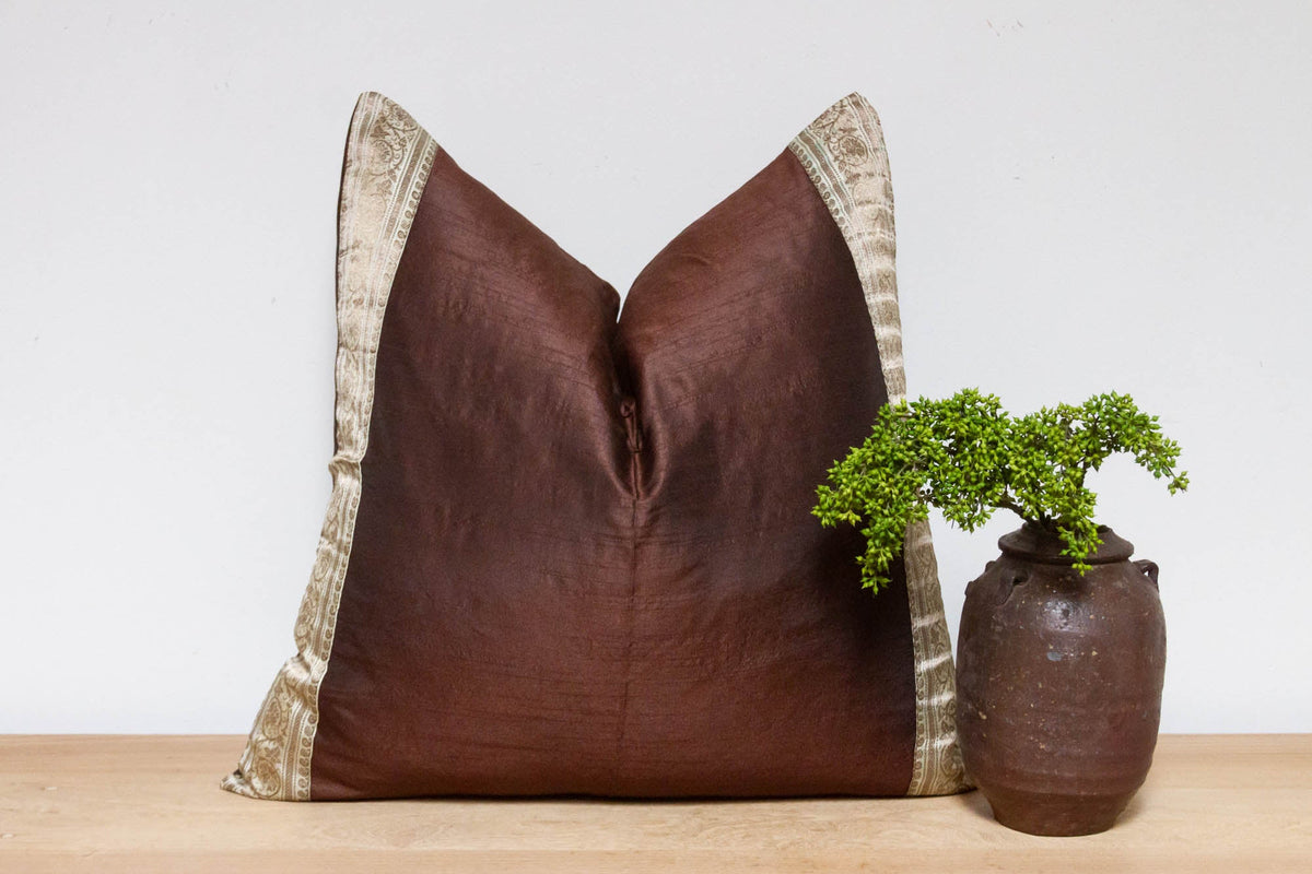Mocha Festive Silk Euro Pillow Cover