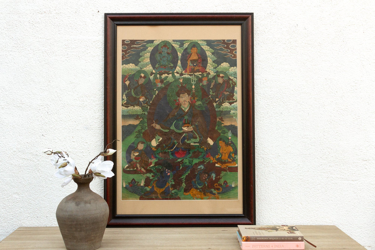 Mystical painted Tibetan Thangka, Framed