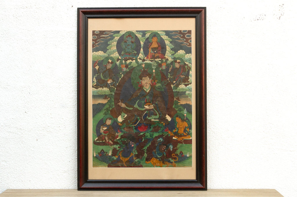 Mystical painted Tibetan Thangka, Framed