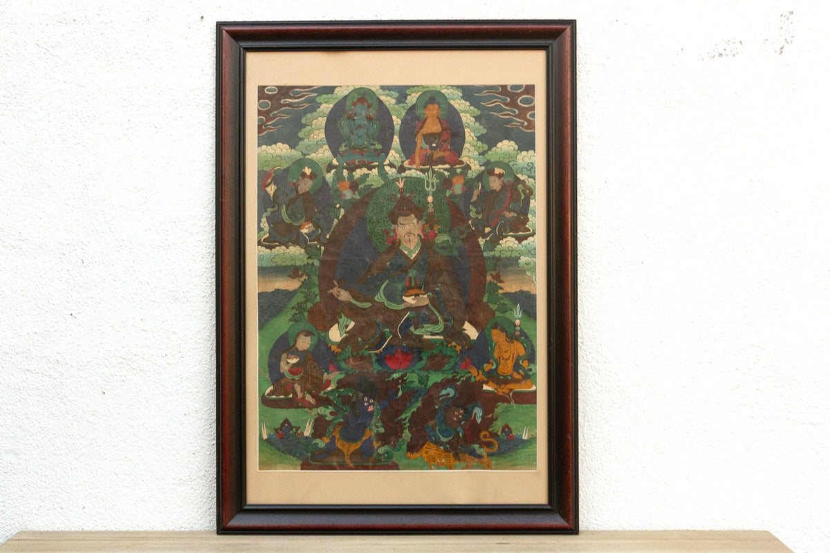 Mystical painted Tibetan Thangka, Framed