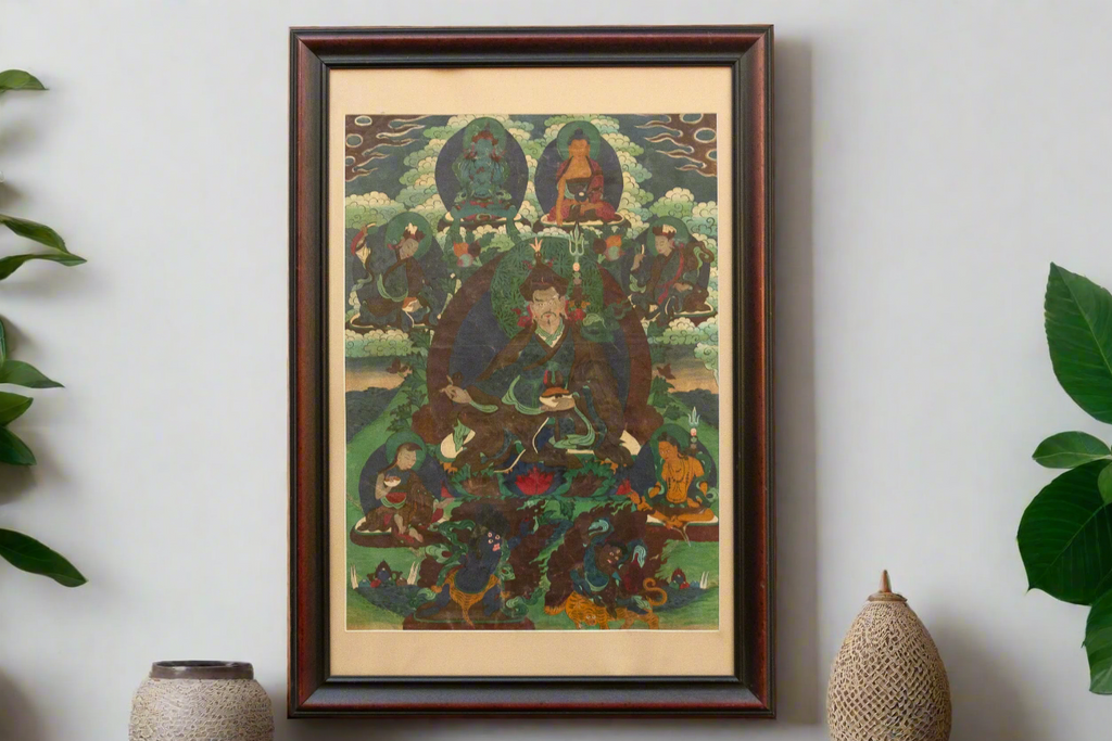 Mystical painted Tibetan Thangka, Framed