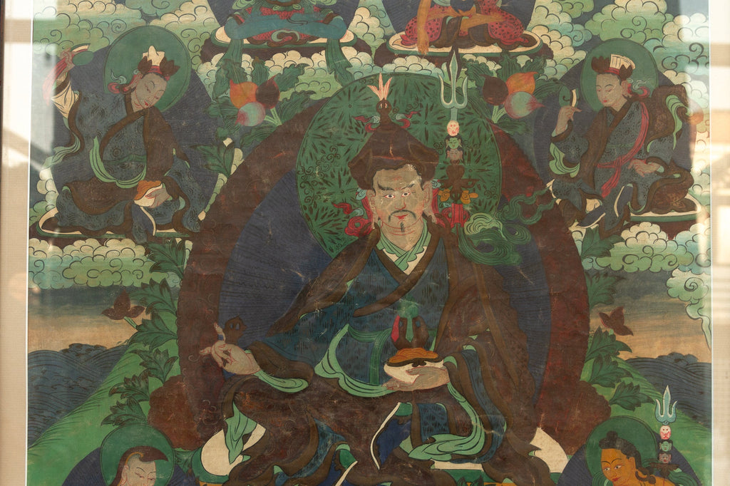 Mystical painted Tibetan Thangka, Framed