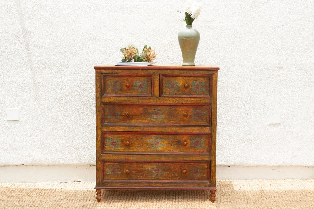 Marigold Bloom, Vintage Indian Chest of Drawers