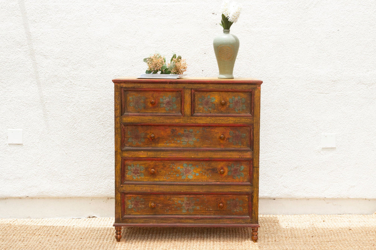 Marigold Bloom, Vintage Indian Chest of Drawers