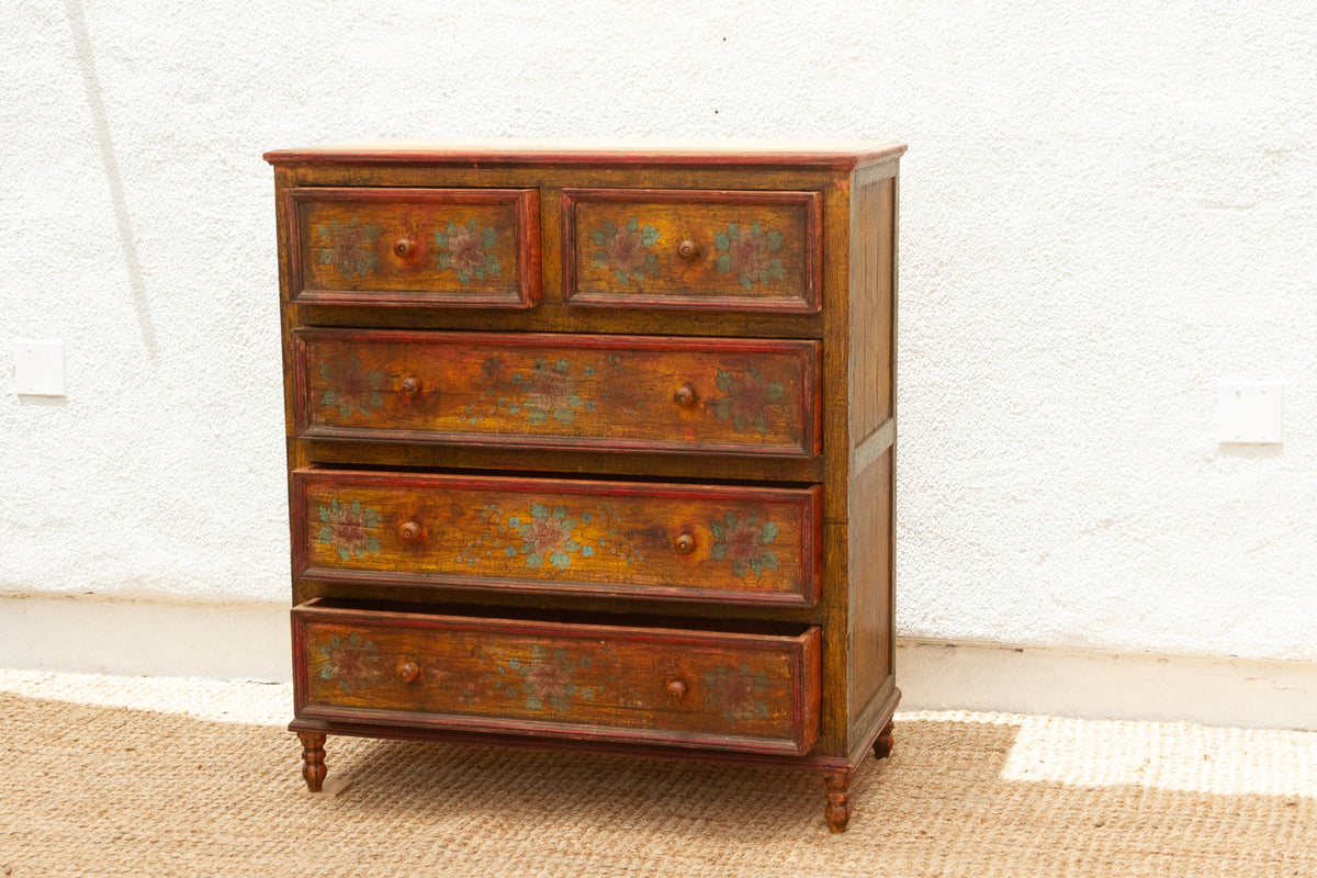 Marigold Bloom, Vintage Indian Chest of Drawers