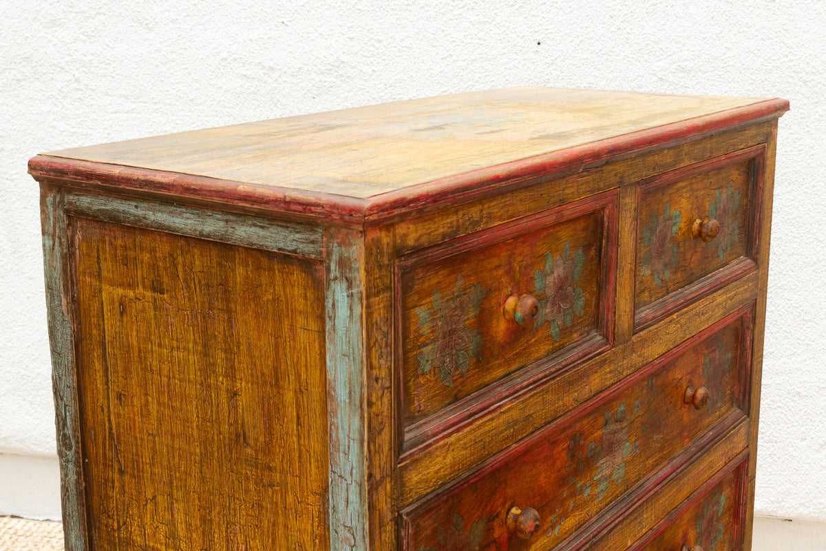 Marigold Bloom, Vintage Indian Chest of Drawers