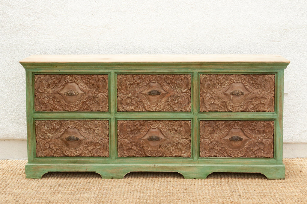 Long Verandah Carved & Painted Rustic Dresser