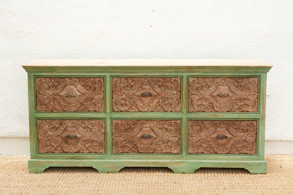 Long Verandah Carved & Painted Rustic Dresser